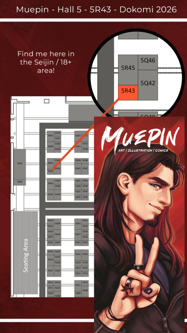 Picture showing a map of Hall 5 with my booth 5R43 highlighted and an image of the roll-up banner I'm bringing